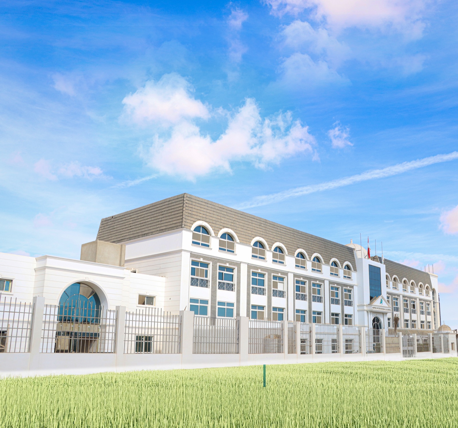 Architectural render of the Aspire New Capital campus - side view with grounds